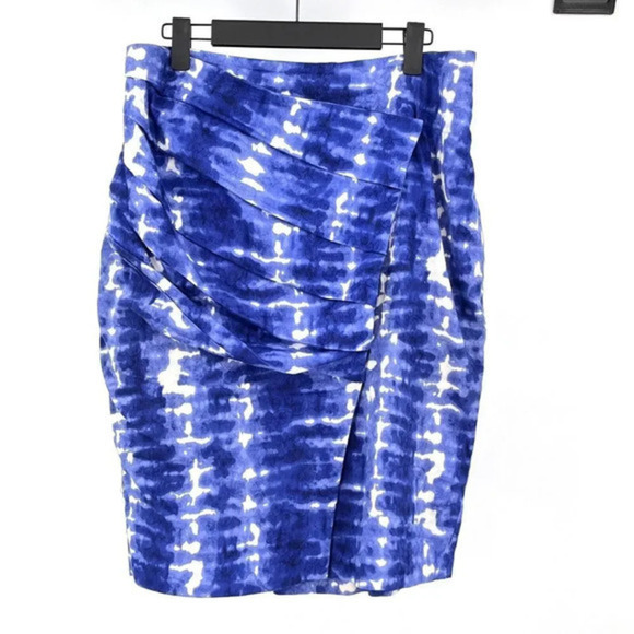 Anthropologie Eva Franco Pencil Skirt 10 Blue Tie Dye Pleated Front Casual Boho - Picture 1 of 9